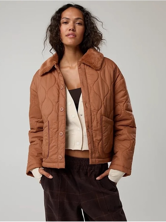 aerie Jackets & Blazers - Sz S online by aerie real luxe Quilted Faux-Fur Collar Jacket in Rust